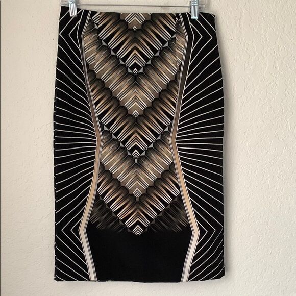 Worthington Geometric Black Brown Chevron Pencil Skirt Zip Lined Size 8 - Picture 1 of 8